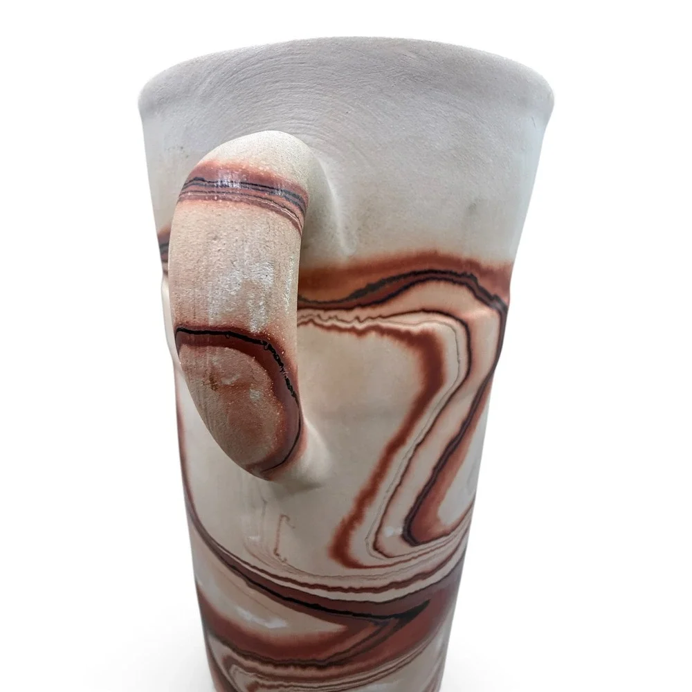 American Southwest Marbled Agateware Pottery Vase Two Handle Terracotta USA Made
